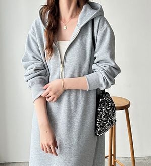 GeeRA（ジーラ）の「【あったか裏起毛】ハーフジップパーカーワンピース（カットソーワンピース）」｜杢グレー