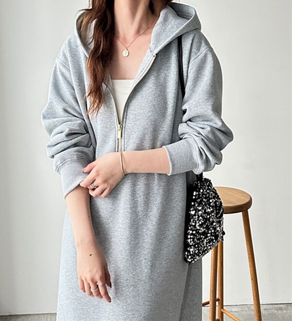 GeeRA（ジーラ）の「【あったか裏起毛】ハーフジップパーカーワンピース（カットソーワンピース）」｜杢グレー