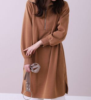 BELLUNA（ベルーナ）の「ハーフジップデザイン裏起毛ワンピース（その他ワンピース）」｜テラコッタ