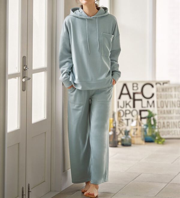 YU'NOW（ユナウ）の「裏起毛パーカー＆ワイドパンツセットアップ（パジャマ・ルームウェア）」｜詳細画像