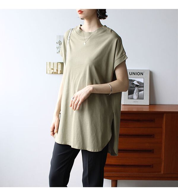 GeeRA（ジーラ）の「綿１００％フレンチスリーブチュニックＴシャツ（カットソー）」｜詳細画像