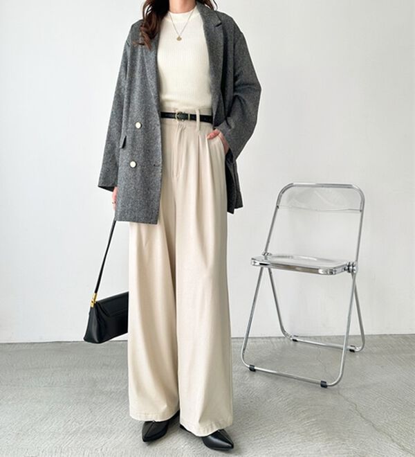 GeeRA（ジーラ）の「着心地抜群！ハイウエストダブルタックワイドパンツ（フルレングスパンツ）」｜詳細画像