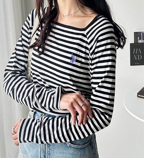 GeeRA（ジーラ）の「【Ｕ．Ｓ．ＰＯＬＯ ＡＳＳＮ】スクエアネックロンＴ（Tシャツ）」｜黒系ボーダー