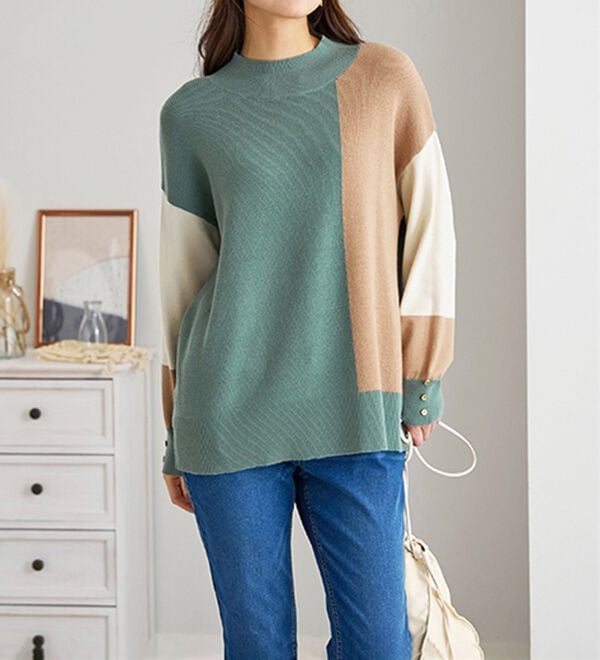 BELLUNA（ベルーナ）の「編地切替ブロッキングニットプルオーバー（ニット・セーター）」｜詳細画像