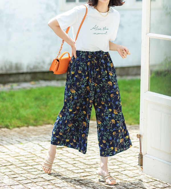 BELLUNA（ベルーナ）の「【接触冷感】レーヨン素材プリントワイドパンツ（ワイドパンツ・ガウチョ）」｜詳細画像