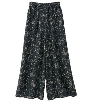 RANAN（ラナン）の「ひんやり！花柄プリントワイドパンツ（ワイドパンツ・ガウチョ）」｜ブラック系