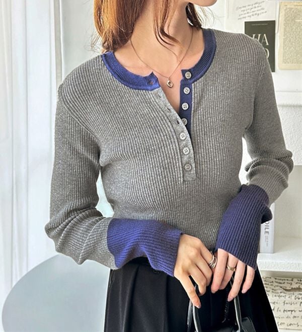 GeeRA（ジーラ）の「レイヤード風ヘンリーネックリブニットトップス（ニット・セーター）」｜詳細画像