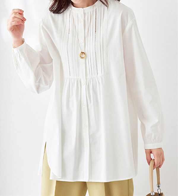 BELLUNA（ベルーナ）の「華やかレース&times;ピンタックシャツチュニック（チュニック）」｜詳細画像