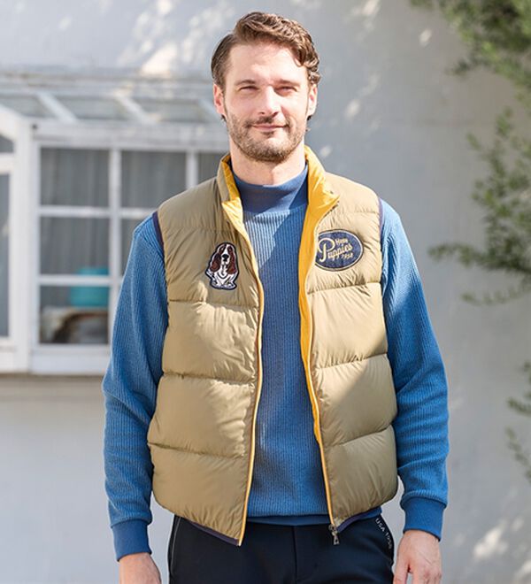 「＜ハッシュパピー＞軽くて暖か配色ダウンベスト（メンズベスト）」｜詳細画像