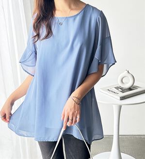 GeeRA（ジーラ）の「【接触冷感】異素材シフォンレイヤードチュニック（チュニック）」｜ブルー