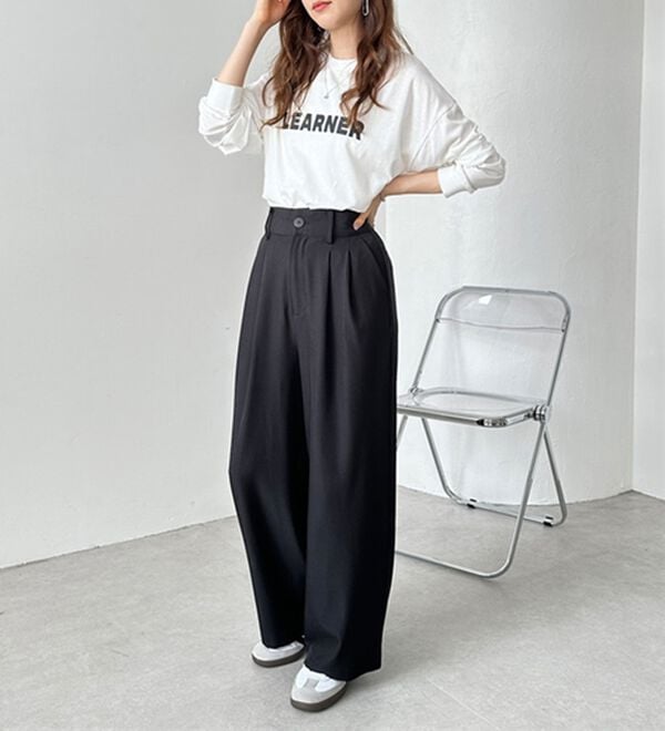 GeeRA（ジーラ）の「着心地抜群！ハイウエストダブルタックワイドパンツ（フルレングスパンツ）」｜詳細画像