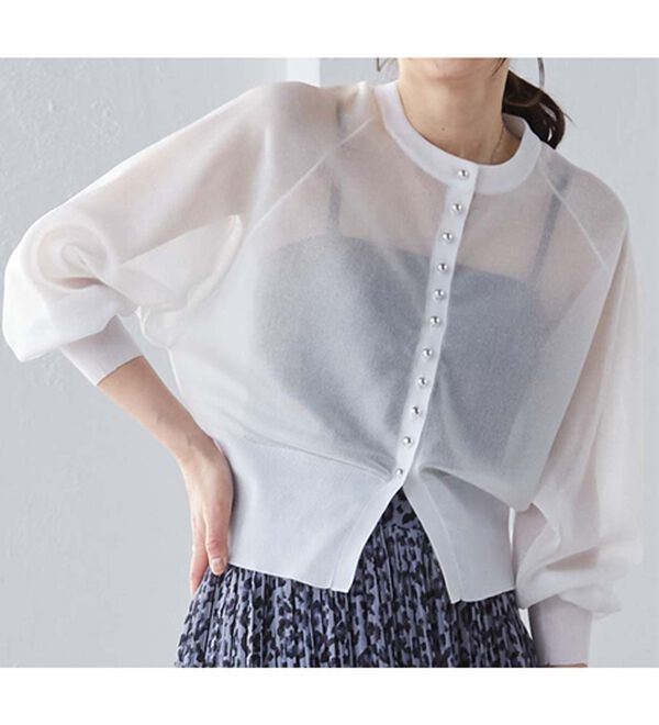 RANAN（ラナン）の「シルバーボタンシアーニットカーデ（ニットカーディガン）」｜詳細画像