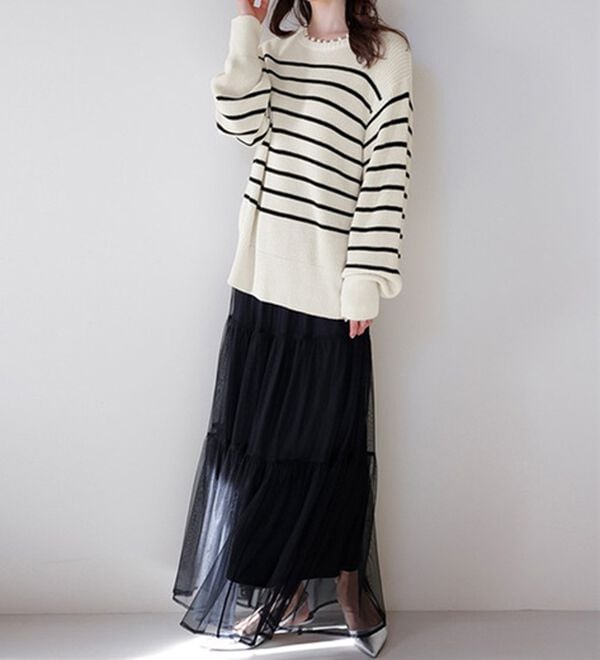 RANAN（ラナン）の「パール調チャーム付あぜ編ニット（ニット・セーター）」｜詳細画像