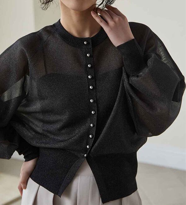 シルバーボタンシアーニットカーデ - ベルーナ【公式】