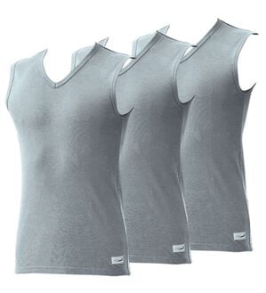 「【３枚組】＜クロコダイル＞脇に縫い目のない筒編綿１００％インナー（メンズ肌着・インナーウェア）」｜グレー3枚組 スリーブレスＶ首