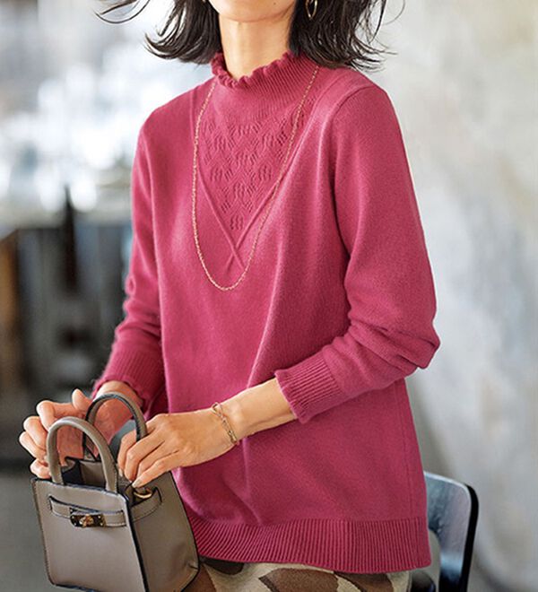 66682スーナウーナアンゴラ入りビーズ付き半袖ニット紫サイズ38