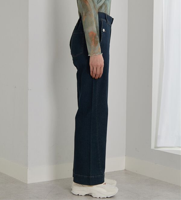 BELLUNA（ベルーナ）の「【選べる2丈】裾切替デザインワイドストレートデニム（ワイドパンツ・ガウチョ）」｜詳細画像