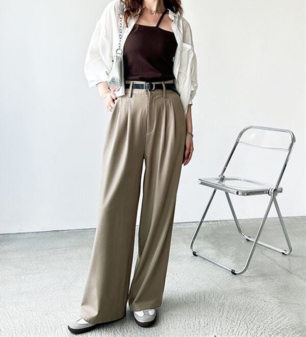 GeeRA（ジーラ）の「着心地抜群！ハイウエストダブルタックワイドパンツ（フルレングスパンツ）」｜詳細画像