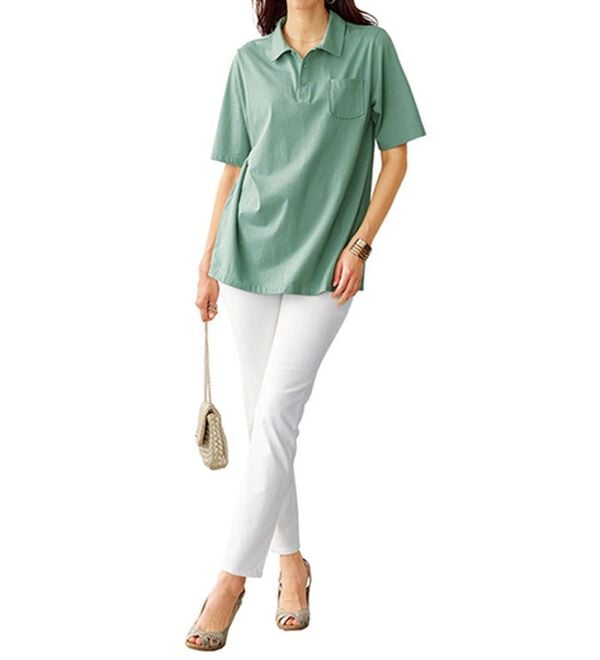 BELLUNA（ベルーナ）の「【ヒンヤリ機能付き＆綿１００％】サマ見えポロチュニック（チュニック）」｜詳細画像