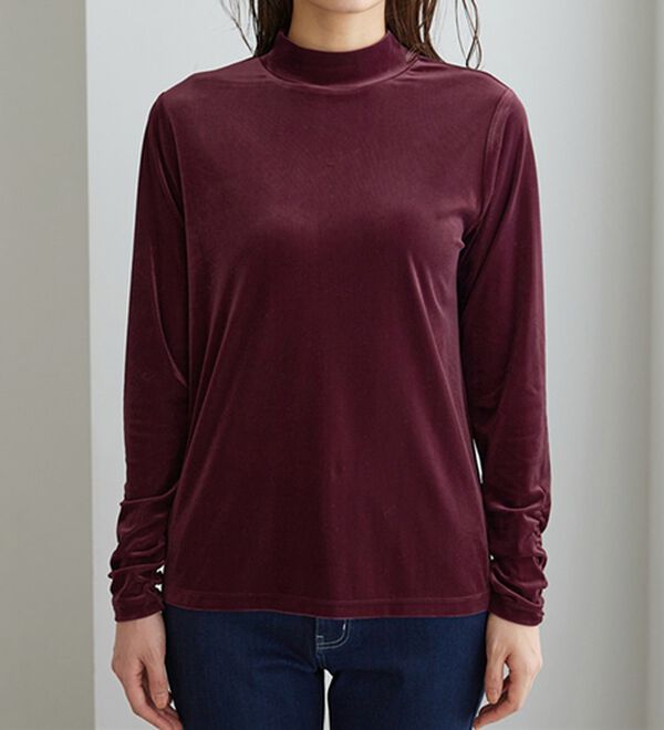 BELLUNA（ベルーナ）の「艶やかシアーベロア袖シャーリングプルオーバー（カットソー）」｜詳細画像