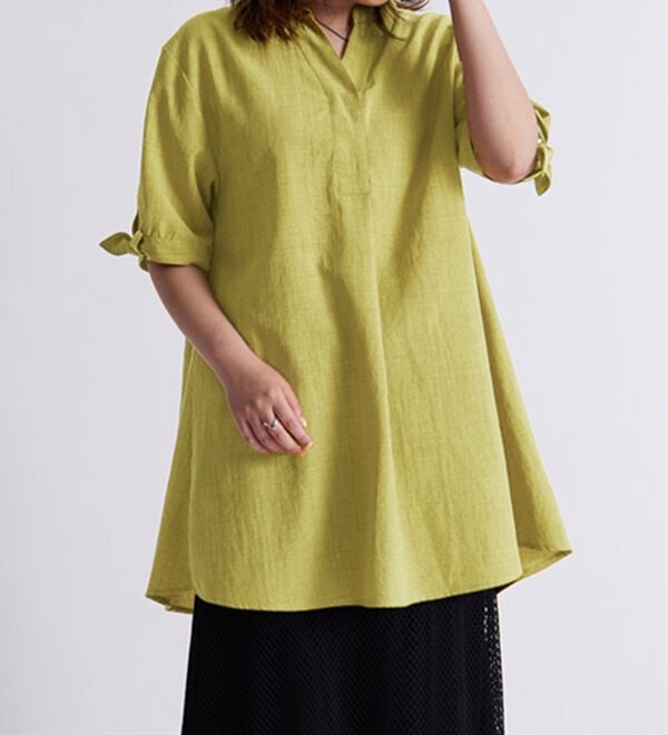 BELLUNA（ベルーナ）の「【接触冷感】麻調素材袖リボン使いシャツチュニック（チュニック）」｜詳細画像