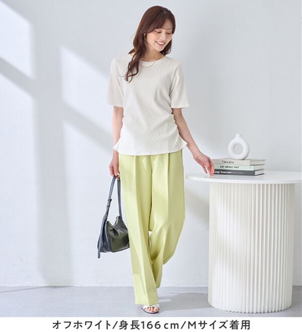 alotta（アロッタ）の「細見えギャザーデザイン美くびれリブトップス（カットソー）」｜詳細画像