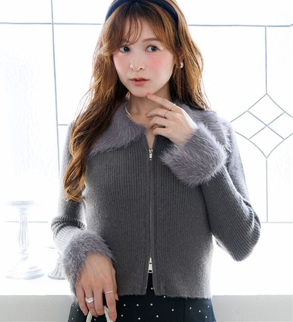 alotta（アロッタ）の「【Corie】シャギーデザインＷジップニットカーデ（ニットカーディガン）」｜詳細画像