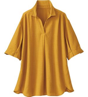 BELLUNA（ベルーナ）の「麻調素材袖タックデザインブラウス（ブラウス）」｜カラシ