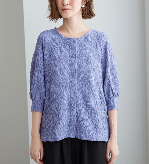 BELLUNA（ベルーナ）の「波柄シアージャカード素材カーディガン（ニットカーディガン）」｜詳細画像