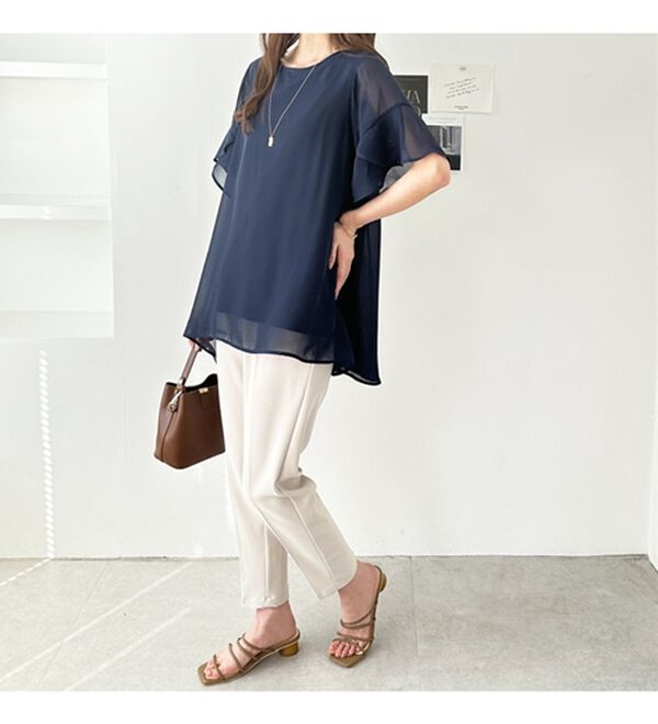 GeeRA（ジーラ）の「【接触冷感】異素材シフォンレイヤードチュニック（チュニック）」｜詳細画像