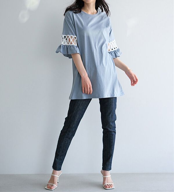 RANAN（ラナン）の「袖レース切替チュニックワンピース（チュニックワンピース）」｜詳細画像