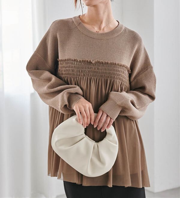 RANAN（ラナン）の「洗える！ビスチェ風チュールドッキングニット＜ムースタッチライト＞（ニット・セーター）」｜詳細画像