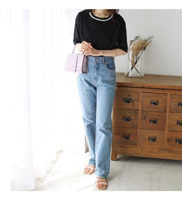 GeeRA（ジーラ）の「コットン天竺パール付デザイントップス（Tシャツ）」｜詳細画像