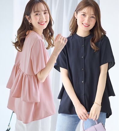 alotta（アロッタ）の「【接触冷感】バンドカラー後ろフリルデザインブラウス（ブラウス）」