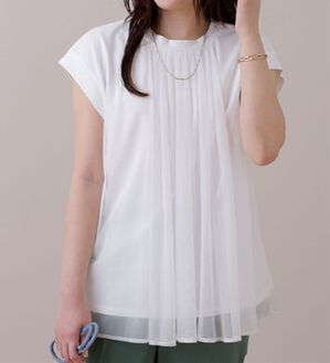 BELLUNA（ベルーナ）の「リブ使いチュール重ねブラウス（ブラウス）」｜オフ白