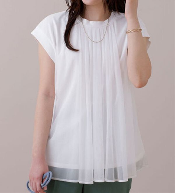 BELLUNA（ベルーナ）の「リブ使いチュール重ねブラウス（ブラウス）」｜オフ白