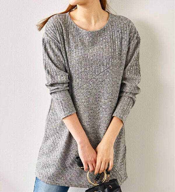 BELLUNA（ベルーナ）の「杢調テレコ素材切替デザインチュニック（チュニック）」｜詳細画像