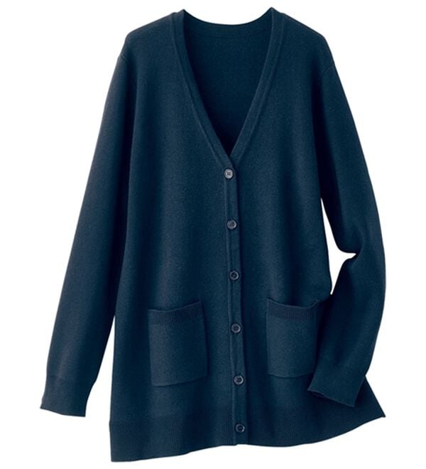 BELLUNA（ベルーナ）の「綿１００％柔らかベーシックカーディガン（ニットカーディガン）」｜ネイビー