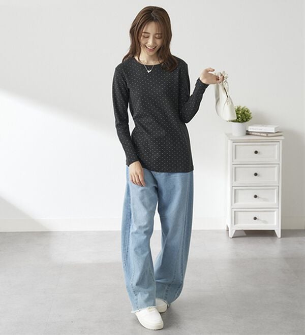 BELLUNA（ベルーナ）の「【選べる衿】肌に優しい綿１００％暖か発熱素材プルオーバー＜ベルホット　コットン＞（カットソー）」｜詳細画像