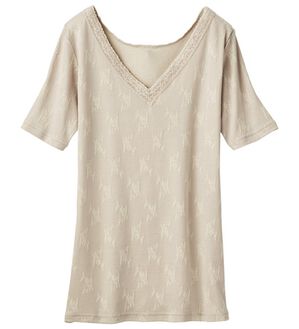 「なめらかシルク入りジャカード半袖インナー（肌着・インナーウェア）」｜ベージュ