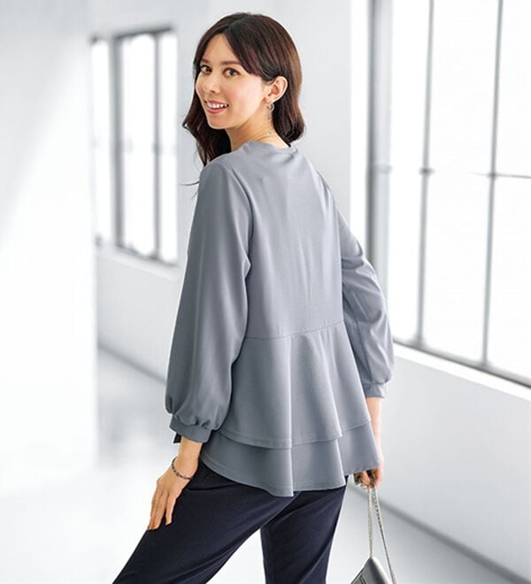 BELLUNA（ベルーナ）の「【再入荷】ボリューム袖美人顔バックフレアーＴブラウス（ブラウス）」｜詳細画像