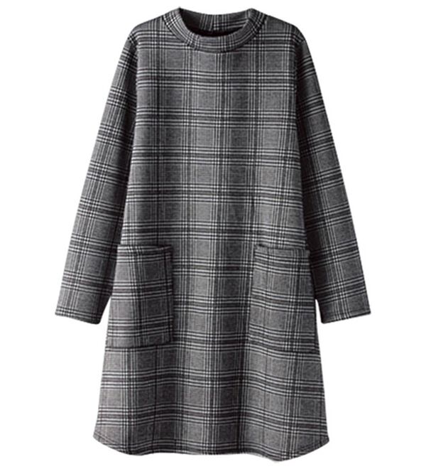 BELLUNA（ベルーナ）の「裏ベロアポケット使いハイネックチュニック（チュニック）」｜グレンチェック