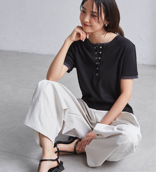 RANAN（ラナン）の「レイヤード風ヘンリーネックTシャツ（カットソー）」｜詳細画像