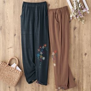 BELLUNA（ベルーナ）の「【２本組】お花刺しゅうコロンパンツ（フルレングスパンツ）」｜2本組