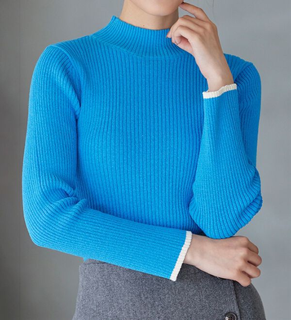 RANAN（ラナン）の「もちもちリブパイピングハイネックニット（ニット・セーター）」｜ブルー