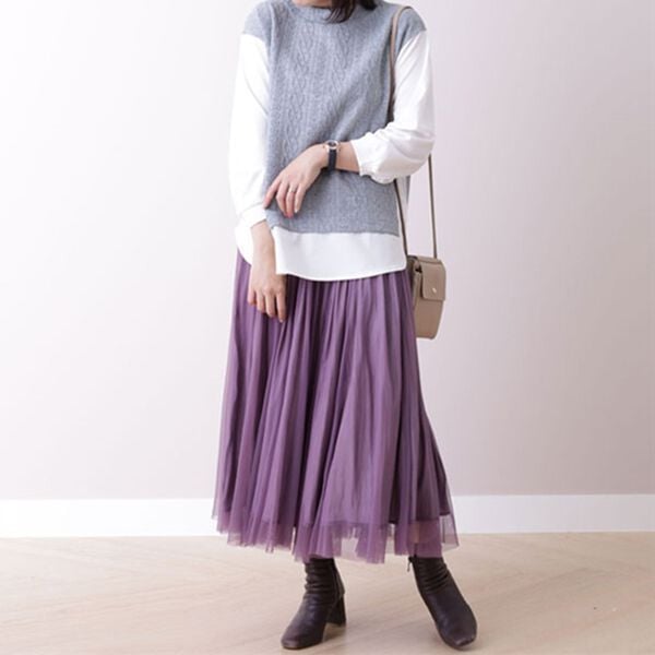 BELLUNA（ベルーナ）の「ケーブルジャカード切替重ね着風チュニック（チュニック）」｜詳細画像