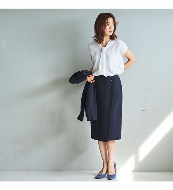 GeeRA（ジーラ）の「【ジャケット+2ボトム】洗えるストレッチ！ジャケット＆ブラウス＆ワイドパンツ＆スカートスーツセット（パンツスーツ）」｜詳細画像