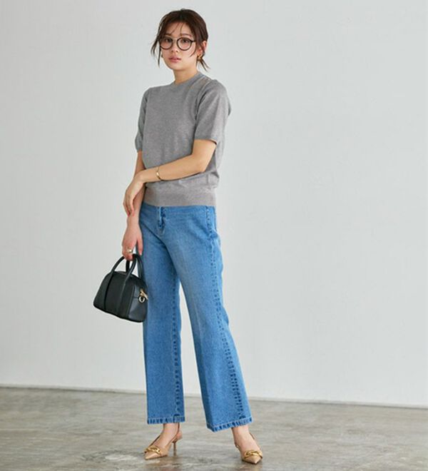 Pierrot（ピエロ）の「【洗濯機で洗える】【ＵＶカット】シルクタッチ半袖ニット（ニット・セーター）」｜詳細画像