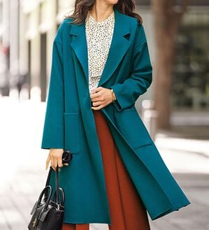 BELLUNA（ベルーナ）の「ウール調バックベルトデザインロングコート（ロングコート）」｜ターコイズ