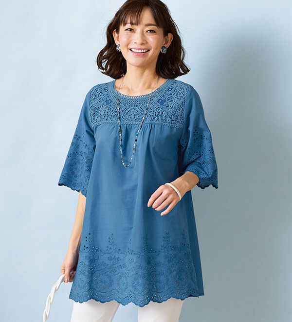 BELLUNA（ベルーナ）の「刺しゅうレース切替チュニック（チュニック）」｜詳細画像